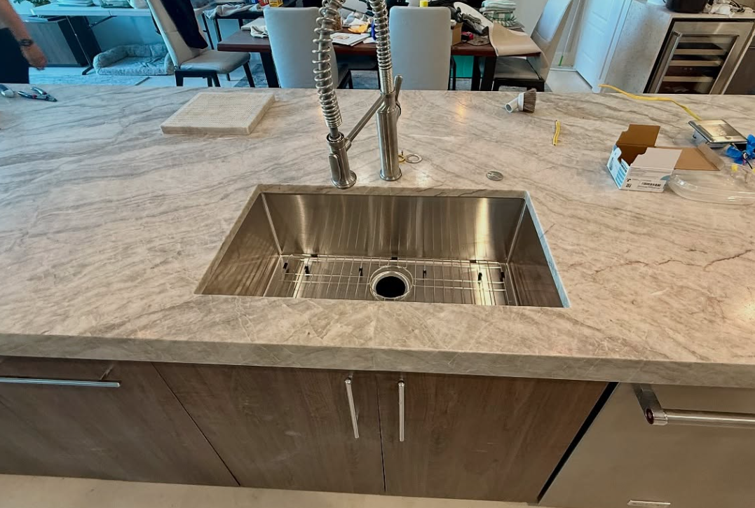 quartzite kitchen island sink