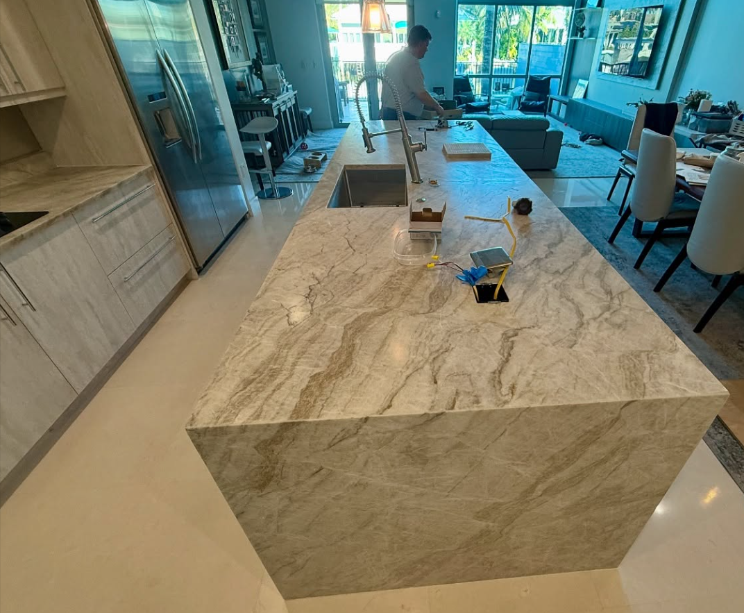taj mahal quartzite kitchen island